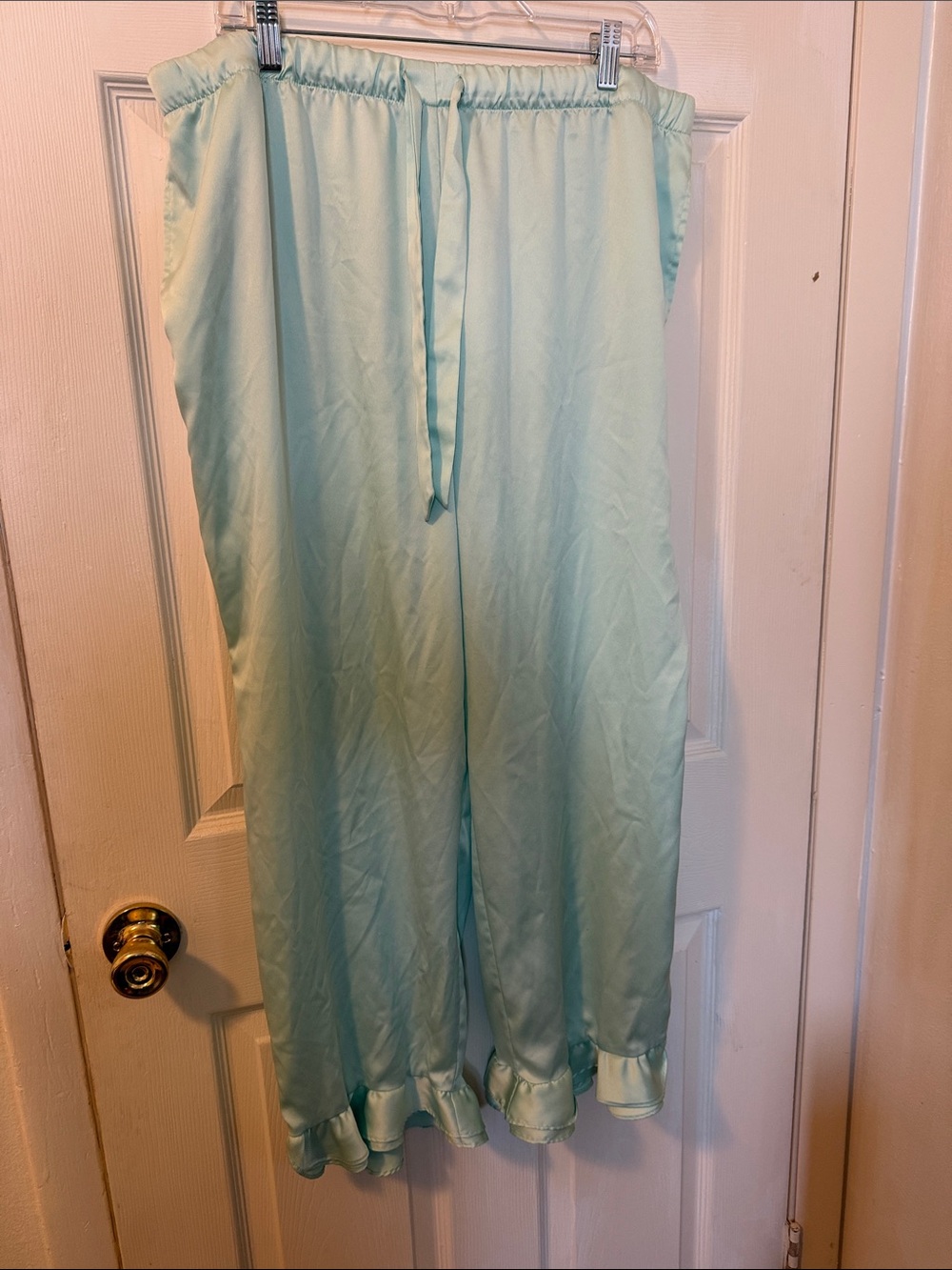 Light Aqua Satin Ruffle Hem Pajamas by Victoria Secret